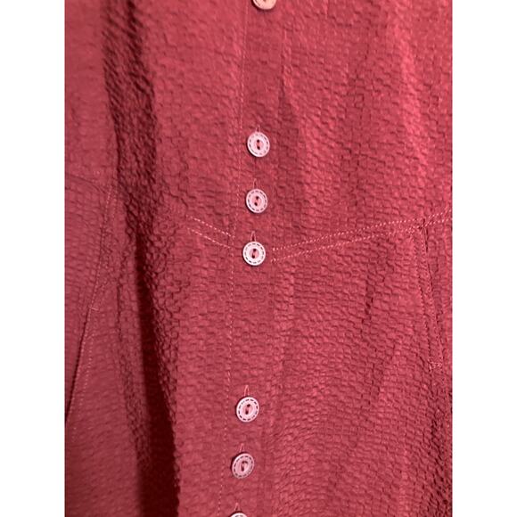 Habitat Top Womens Large Dark Maroon Textured Button Up Lagenlook Artsy Lagom - Picture 4 of 13